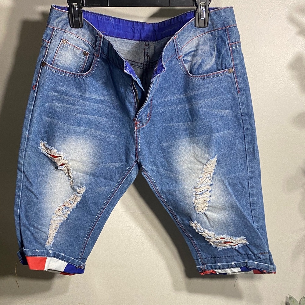 Distressed Blue Denim Jean Shorts for Men